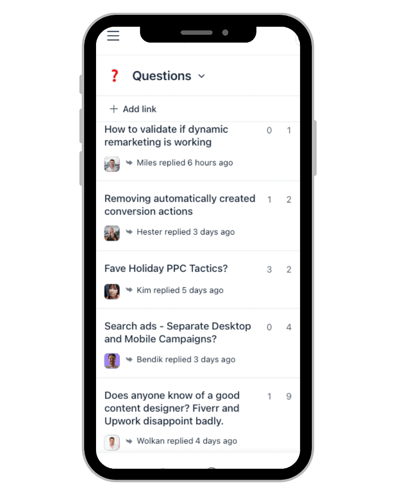 PPC Hub community Q&A thread showing questions and fast replies