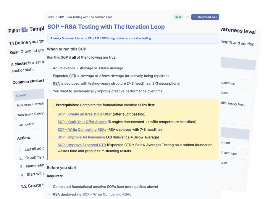 PPC Mastery OS Knowledge Base — structured reference docs and SOPs